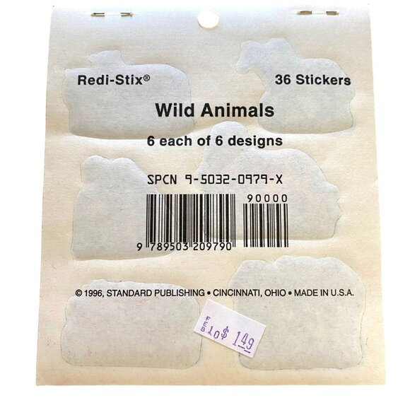 Vintage Redi-Stix Wild Animals 30 Stickers Vintage 90s Made in USA Ephemera Kids - Picture 2 of 2
